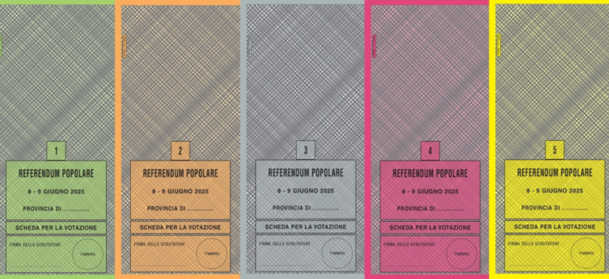 Immagine fac simile delle 5 schede per il referendum del giugno 2026