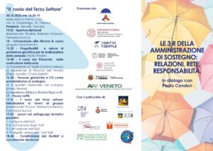 Esterno del volantino su un convegno dedicato all'amministrazione di sostegno.